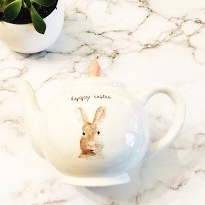 RAE DUNN white ceramic “HAPPY EASTER” teapot